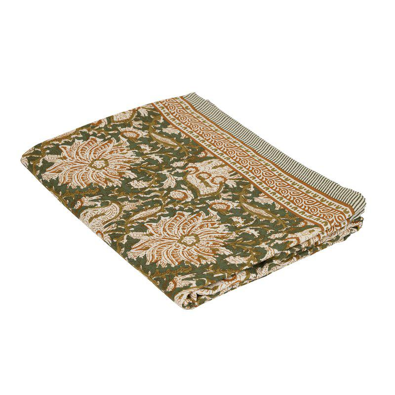Grønn blomstrete duk 145x300cm