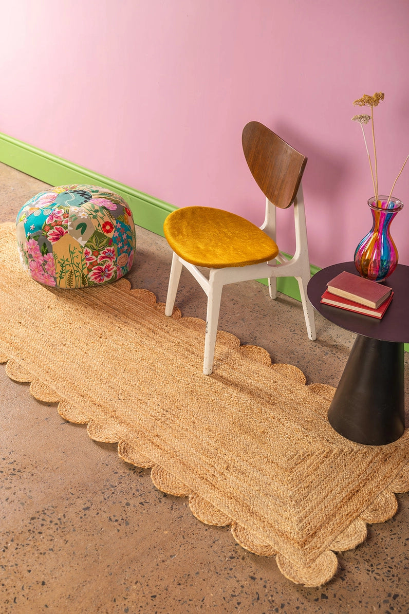 Jute-løper med bølget kant (240 x 75 cm)