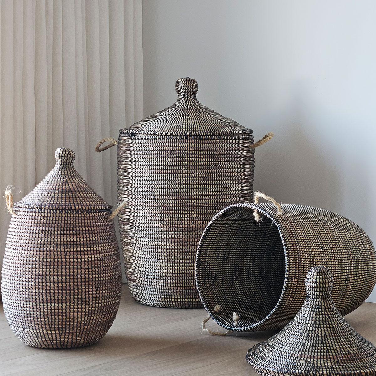 Oppbevaringskurv med lokk - brunsort